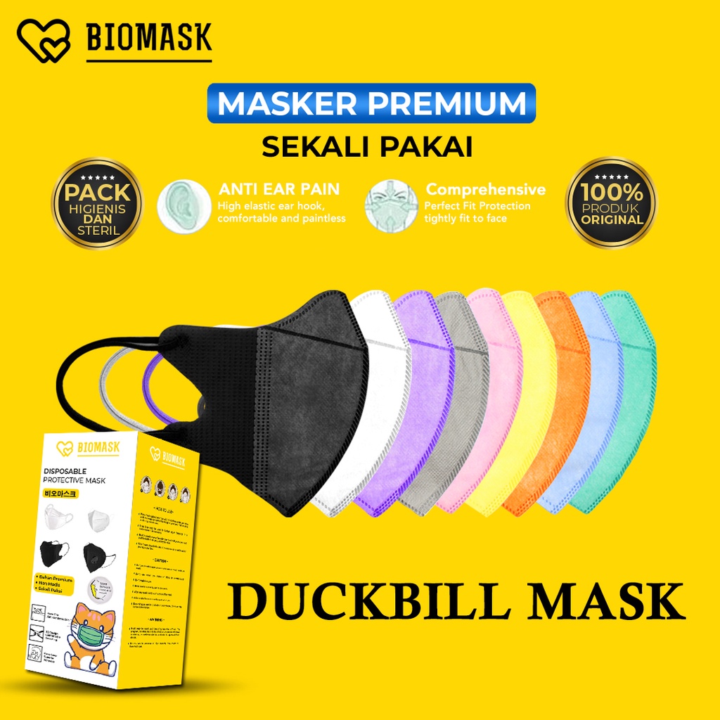 SARANGHAE HOUSE - BIOMASK Masker Duckbill 1 Pcs 3ply Earloop Hitam / Putih / Biru / Pink / Ungu / Ab