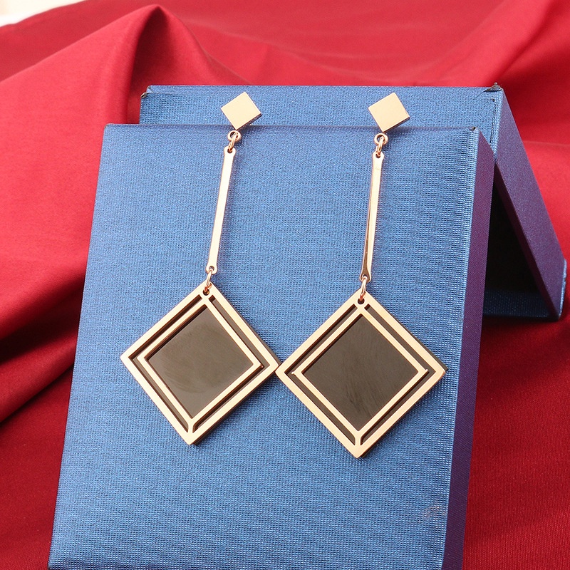 Anting petak juntai hitam titanium anti karat korea fashion - ercassia