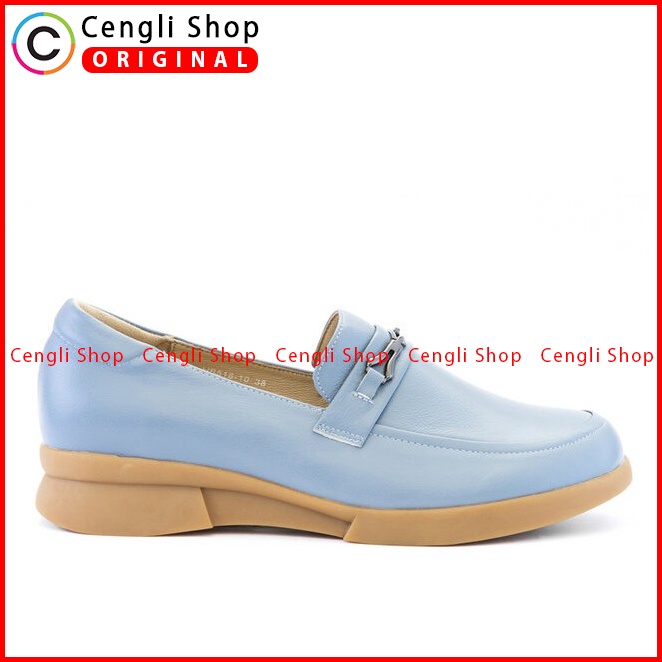 SEPATU PANSUS KULIT ANDREW WANITA ORIGINAL LOAFER CASUAL BIRU ANW02