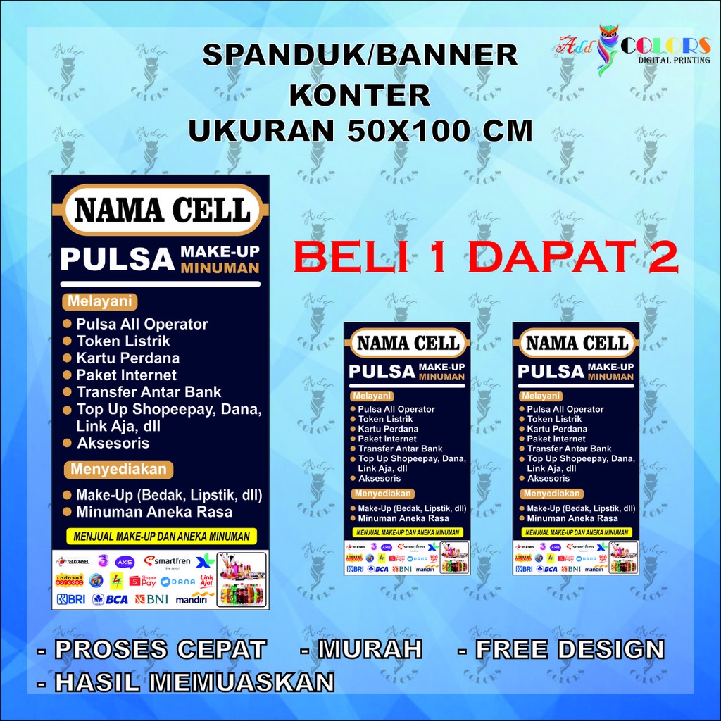 Banner/Spanduk Konter Pulsa Ukuran 50x100 cm Dapat 2