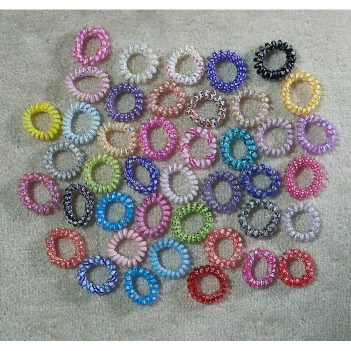 10 Pcs Ikat Rambut  Spiral  Warna Motif kuncir  jepit 