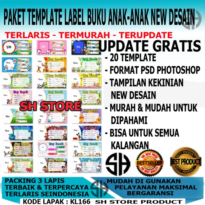 Template Desain Label Nama Buku Anak-Anak Kekinian Terbaru PSD KL166