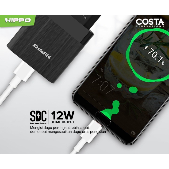 Kepala Adaptor Charger Hippo Costa Gen 3 2 Lobang USB Port Original Ori For XiaoMi Samsung Oppo Vivo LG