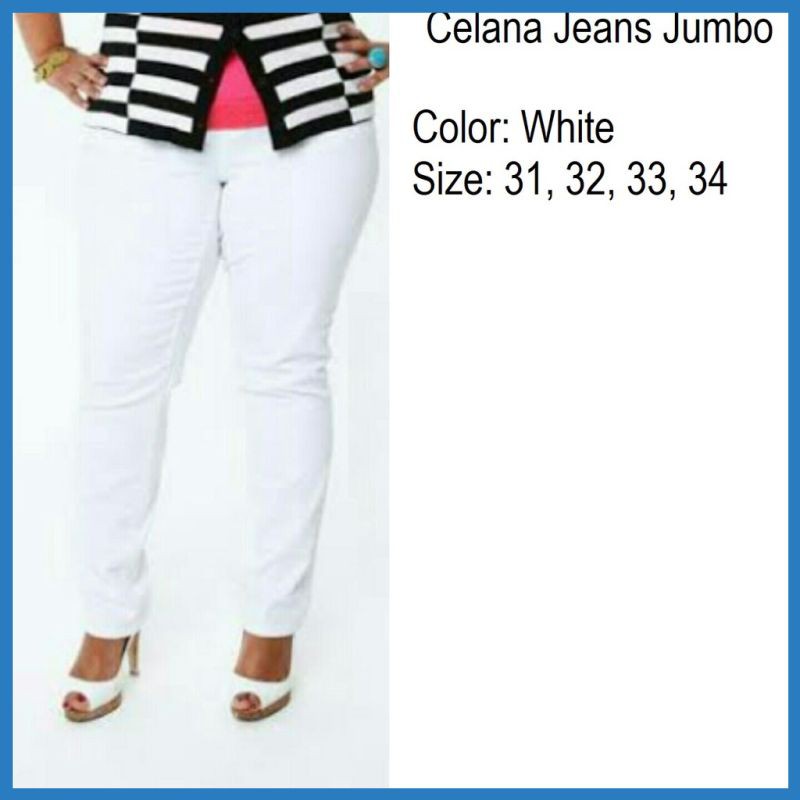 Celana Plisket NEW CELANA JEANS WANITA BIG SIZE WHITE JUMBO PUTIH