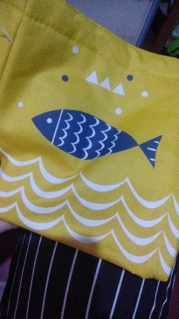 Lunch Bag Alumunium/ Cooler Bag/tas Bekal Motif Tote Fish Serut