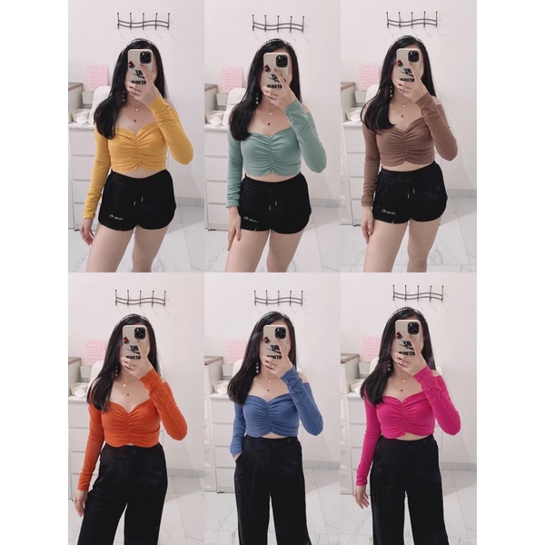 Rose sabrina Lengan panjang | croptop sabrina wanita lengan panjang | croptop sexy sabrina wanita | croptop korean fashion import | aquarius boutique89 grosir