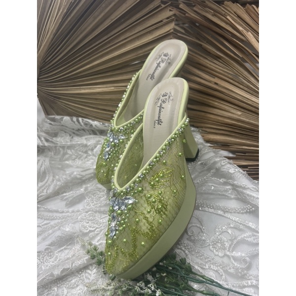 sepatu pesta wanita wedding alena hijaulime 10cm tahu