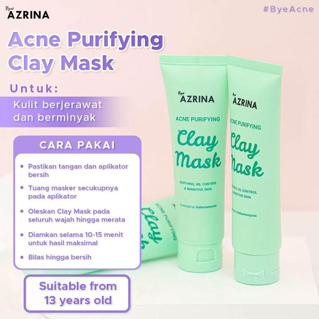 AZRINA PURE CHARCOAL MUD MASK ACNE PURIFYING CLAY MASK MASKER WAJAH UNTUK JERAWAT DAN PEMUTIH WAJAH