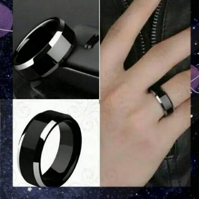 GY Cincin Titanium Hitam Black Anti Karat luntur Pria Dan wanita