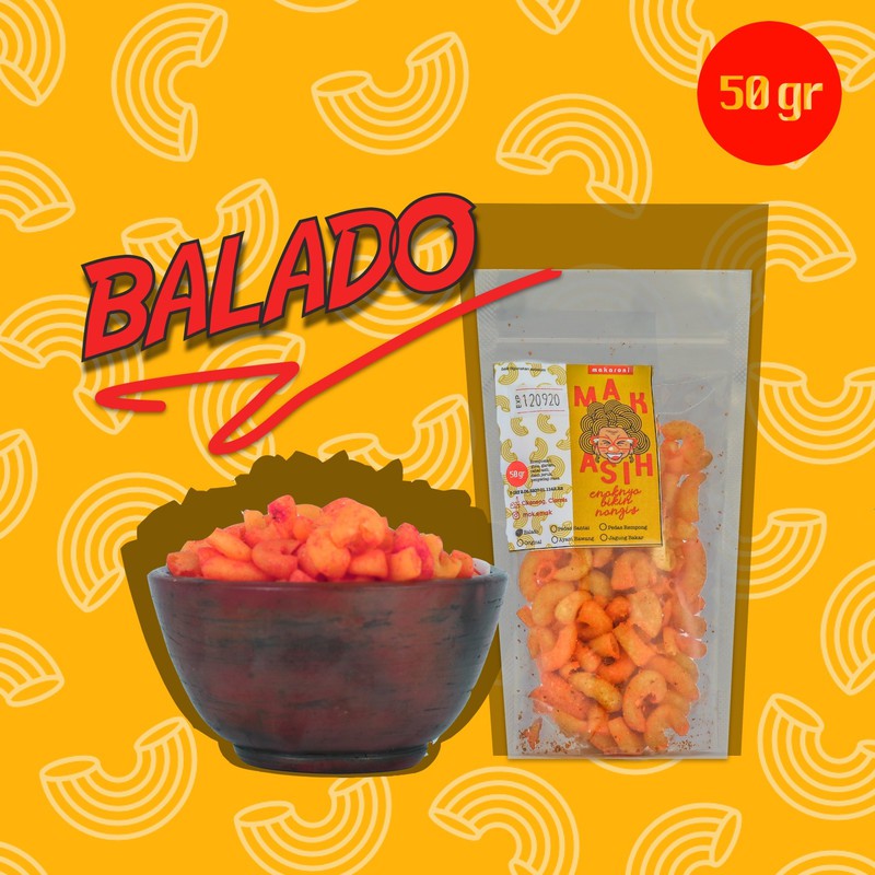 

Kemasan 50 gr Makaroni Mak Asih Camilan Enak Rasa Balado