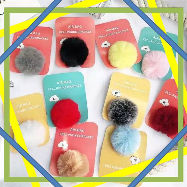 POP SOCKET POMPOM 3D POP SOCKET BULU WARNA AKSESORIS HP MH.ID