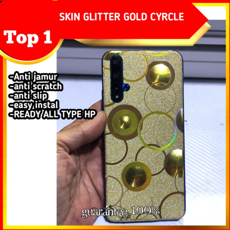 garkin hp + garskin camera anti gores belakang hp anti jamur glitter gold cyrcle all merek all type