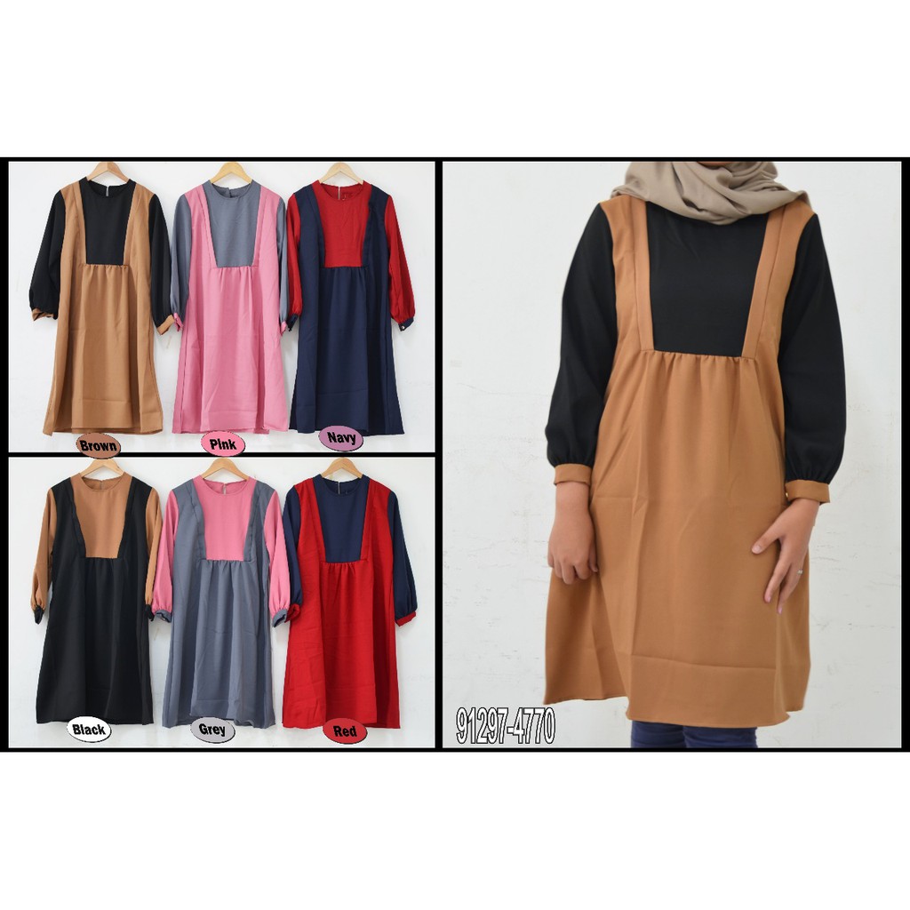 Pakaian Wanita Tunik Polos Kombinasi Warna Terbaru Dan Termurah