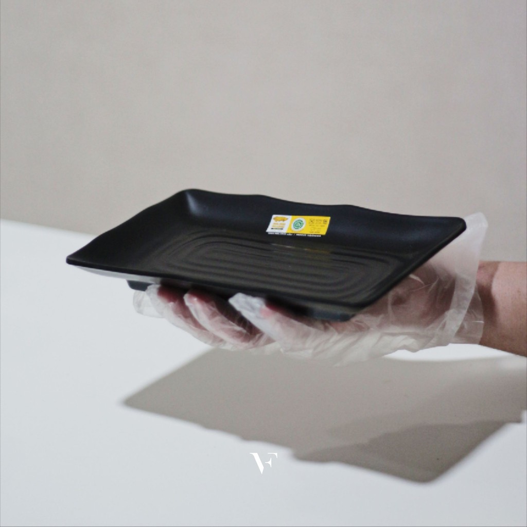 Piring Kotak Model Batu Hitam Golden Dragon Melamine (P6508A)-4