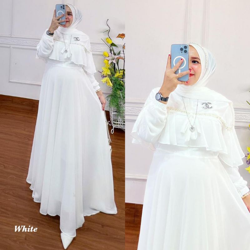 DRESS CERUTY PREMIUM APLIKASI MUSTIARA/ADIKTA DRESS CERUTY BABYDOLL FULL FURRING/MUTIARA DRESS TERBARU/DRESS PESTA/GAMIS CERUTY/FASHION MUSLIM WANITA/FAR MOSLEMSTORE