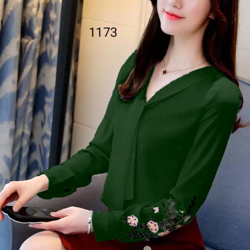 COD 1173 BLUS BORDIR BUNGA LENGAN PANJANG CANTIK FASHION WANITA GAYA KOREA