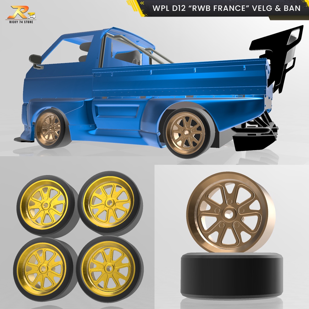 WPL D12 Velg RWB France - Velg dan Ban 1 Set RC Drift 3D Print WPL D12