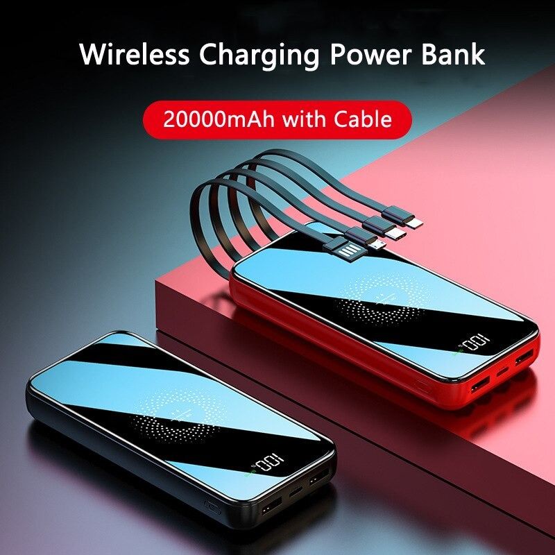 Power Bank Wireless Charging 10000mAh with Micro + Lightning + USB Type C Cable