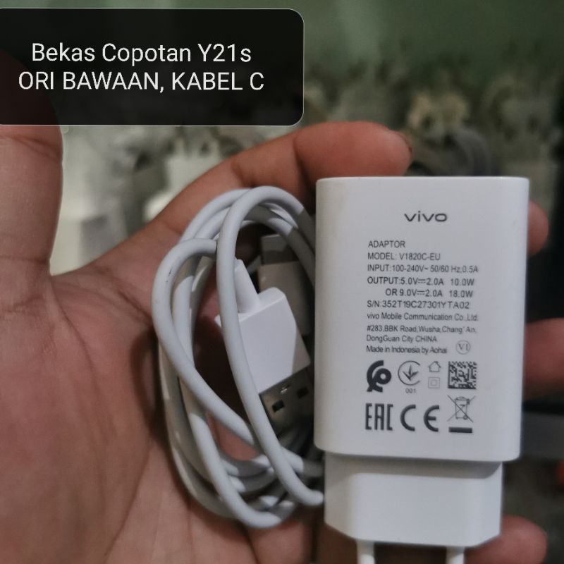 Carger Cas VIVO Y21s Copotan Hp, type C 18watt Original bawaan 1000%