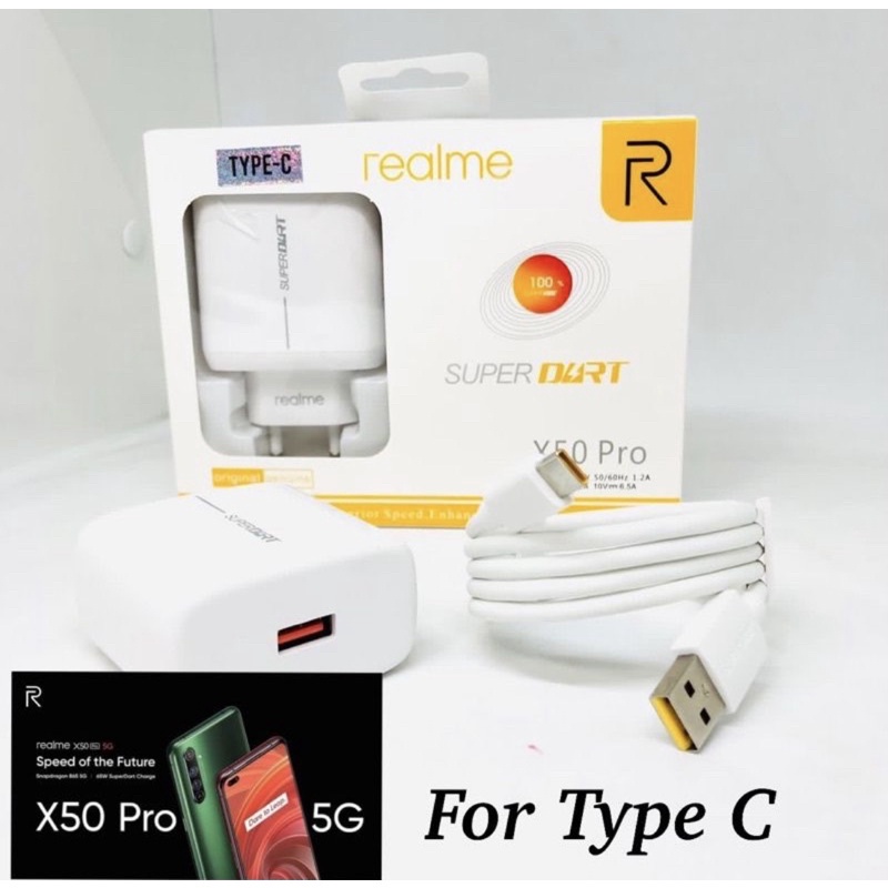 Smart Charger Realme X50 Pro Type C Fast Charging Original 100% Super Fast Charging