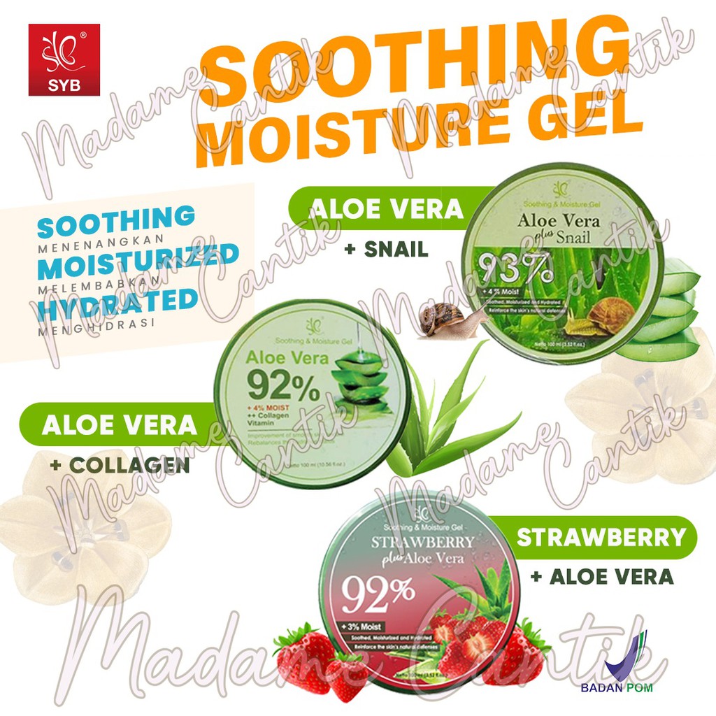 ✿ MADAME ✿ SYB SOOTHING &amp; MOISTURE GEL ALOE VERA PLUS SNAIL 93% / 92% PLUS STRAWBERRY BPOM