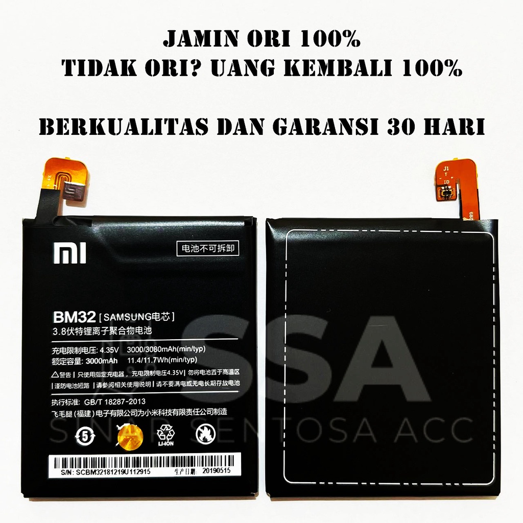 Baterai Original 100% BM32 Xiaomi Mi4 Mi 4 Redmi Mi4 Battery Batu Batre Batrei Batrai ORI HP Handphone