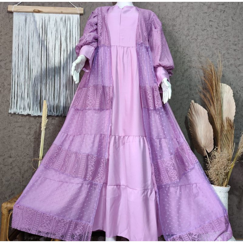 Gamis Burkat Rompi Tangan Balon Bahan Itycrep Pakaian Wanita