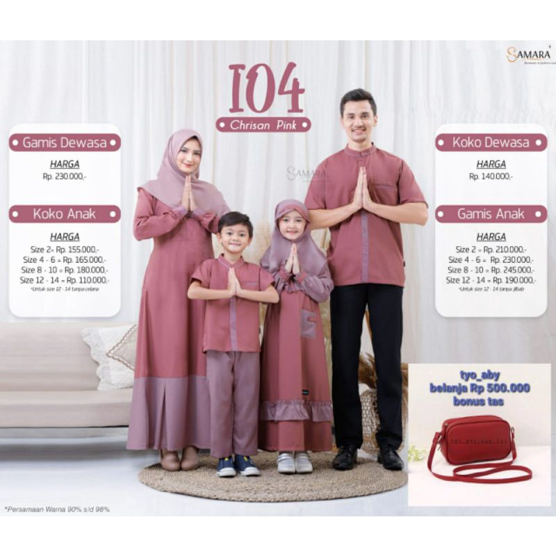 Samara I04 Crisan Pink sarimbit keluarga busana muslim keluarga couple anak dan ibu  baju muslim baj