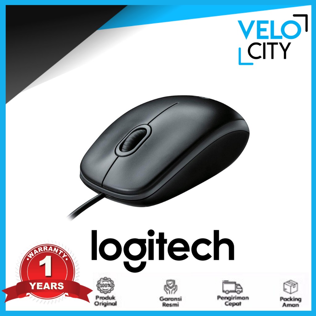 Mouse Logitech B100 Optical USB New - Hitam