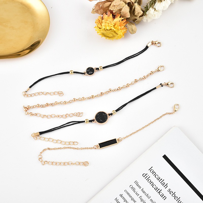 4pcs / Set Gelang Tali Hitam Gaya Korea Untuk Wanita