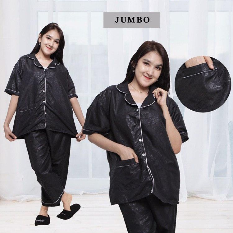 LFF Piyama CP Jumbo Wanita Dewasa-embos hitam