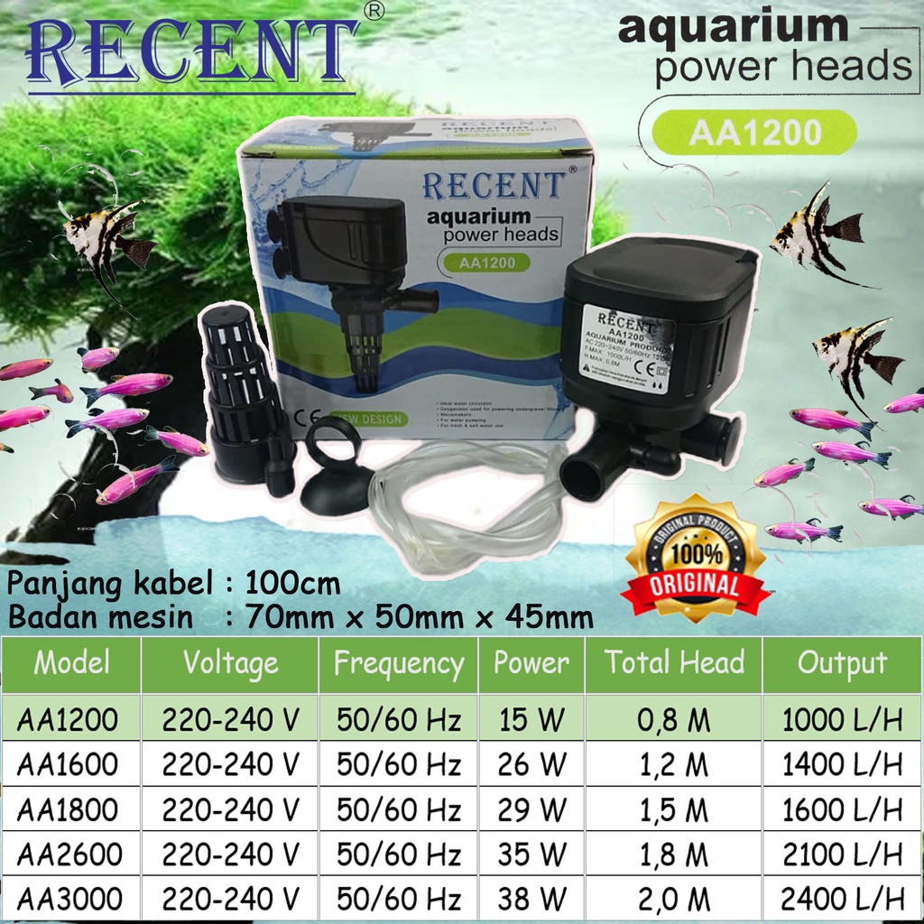 Recent AA1200 - Mesin Pompa Aquarium/Aquarium Power Heads 15W