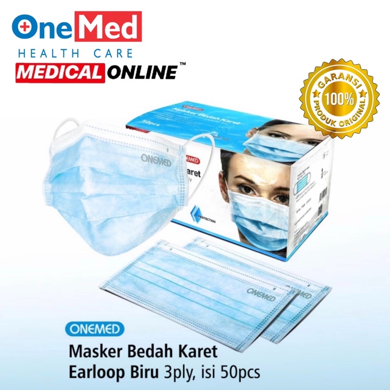 MASKER KARET ONEMED 3 PLY ISI 50 MASKER EARLOOP DOKTER MEDICAL ONLINE