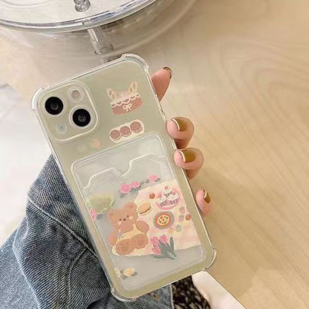 Case Holder Kartu Desain Beruang Piknik Untuk iPhone 12 13 11 Pro Max X Xs Max Xr rhrfyv3