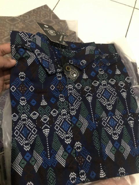 (ready Big Size) Babedo Kemeja Batik Slimfit Pria Motif Torpedo Biru Lengan Panjang Premium