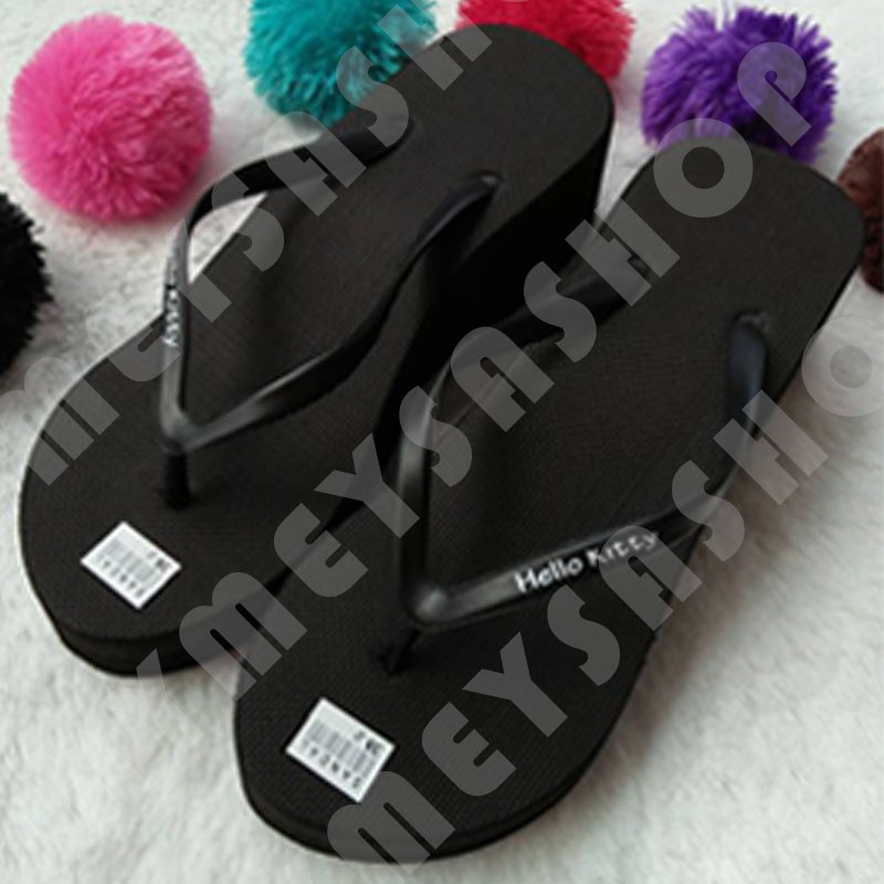 Sandal Wedges Spon dengan POMPOM / BULU / UBUR UBUR