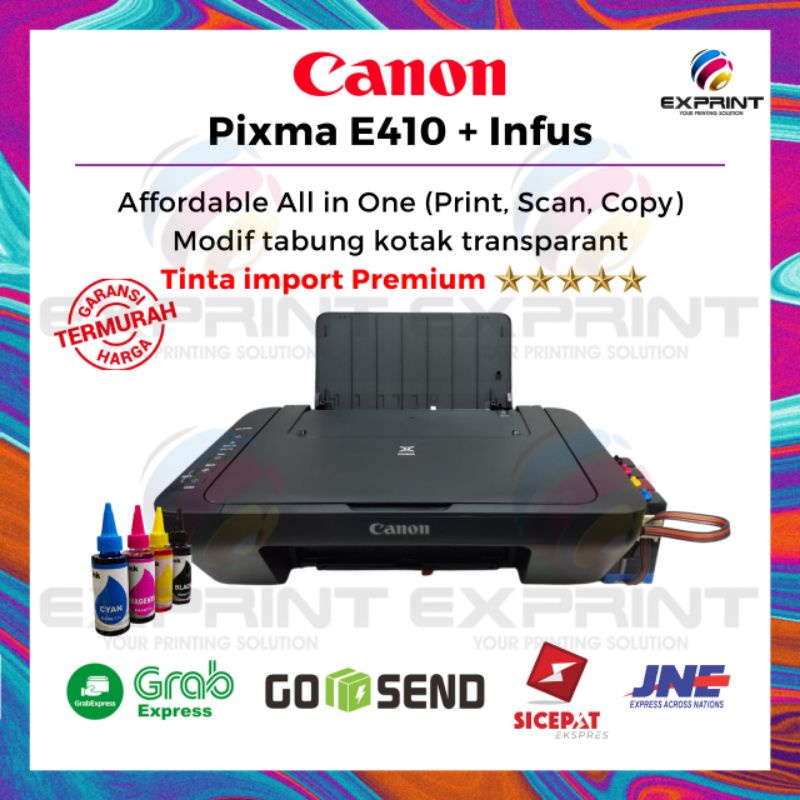 Printer Canon Pixma E410 Print Scan Copy Infus Tabung Bening+Tinta Premium Import