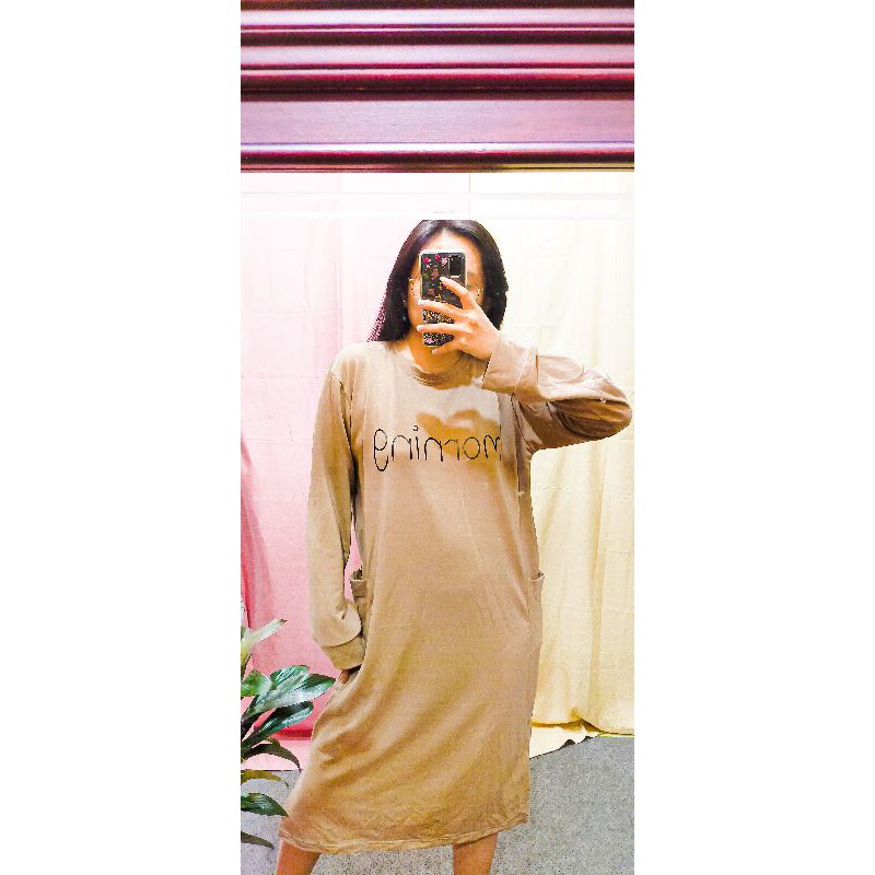 Morning Cute Dress • Gaun Korea Coklat Pink Lengan Panjang Spandek Cantik Import Berkualitas Nyaman