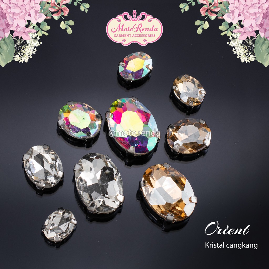 Kristal jahit cangkang orient, bentuk oval, rhinestones with claws kode 0OOR