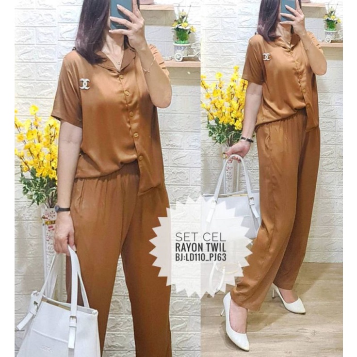 oneset/setelan lengan pendek berkancing katun rayon premium