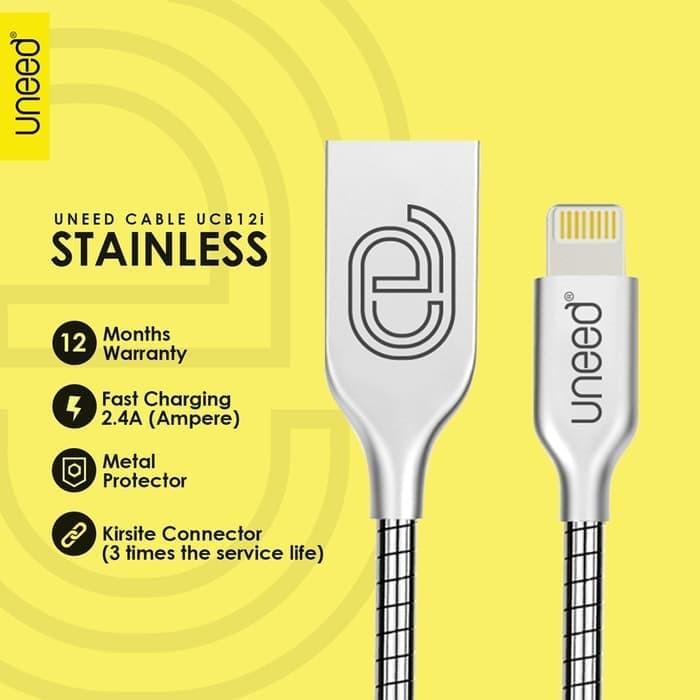 Promo Uneed Kabel Lightning Stainless Steel Charge & Data Cable Iphone 5 6 7 Sangat Memuaskan