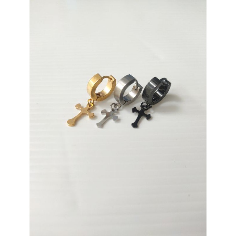 Anting Salib Tusuk Titanium Cowok Cewek