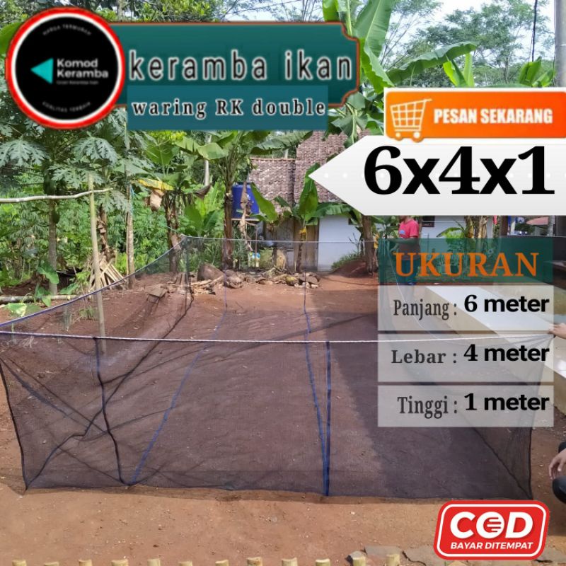 keramba ikan 6x4x1 jaring kasa hijau / waring RK  siap pakai