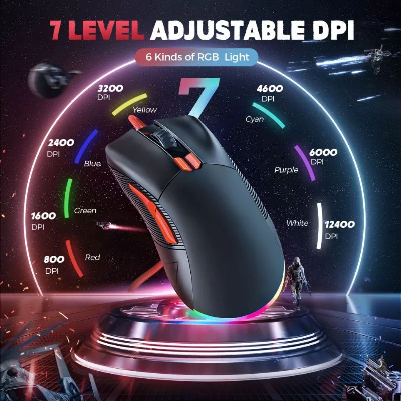 EKSA EM500 RGB Gaming Mouse 12400 DPI 1000Hz Lightweight USB Wired Gaming Mice with 8 Programmable Buttons for PC Laptop