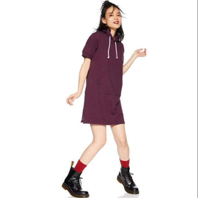 Branded Original Champion Dress Baju Terusan Wine Hoodie (Sisa Export)