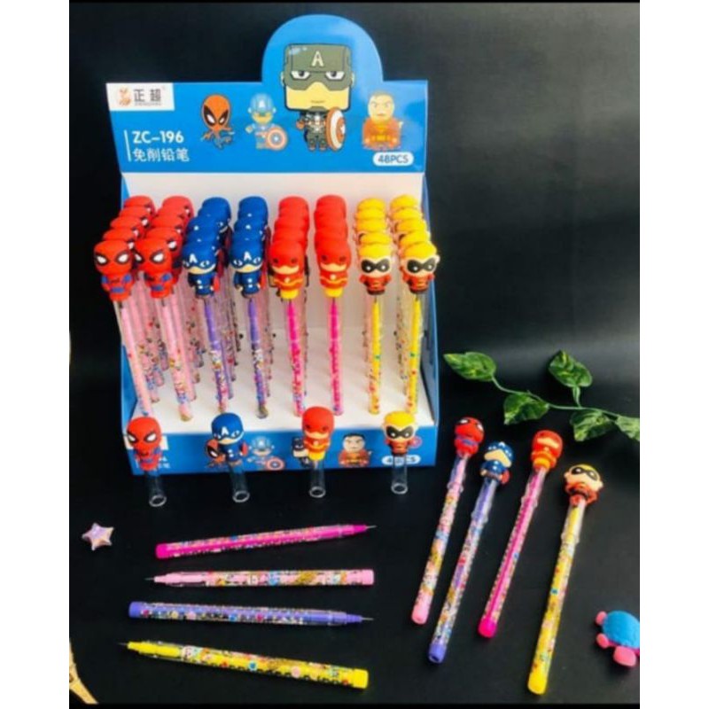(4pc) pensil lantu/lantu bensia/pensil cabut lucu/pensil bongkar pasang-Superhero