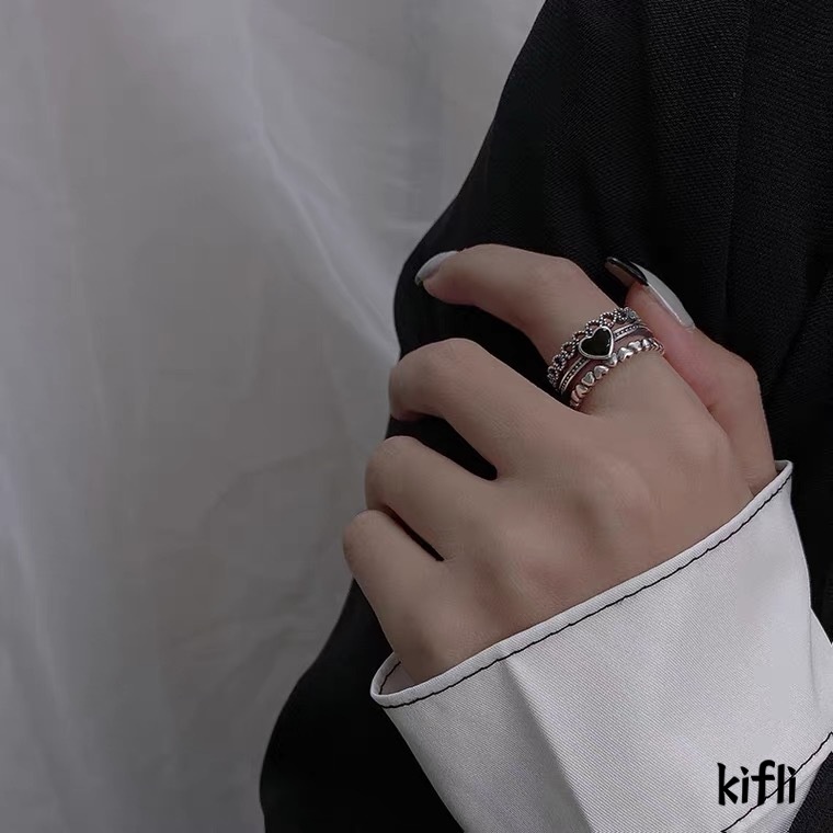 Korea Retro Hitam Cinta Paduan Cincin,Pembukaan Kepribadian Wanita,Fashion Aksesoris