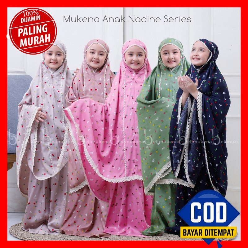 Mukena Anak Rayon Santung Premium Mini Caruzel Kids Traveling Renda Rajut Tas Pouch Print Kartun Muk