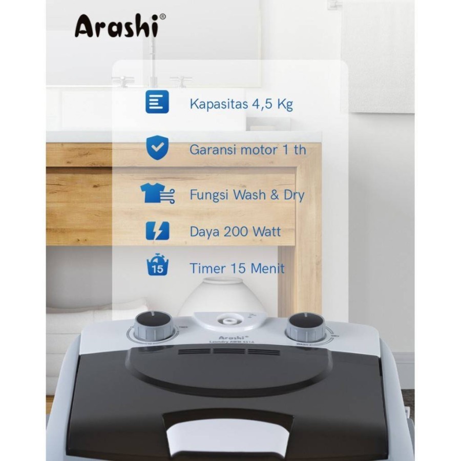 ARASHI mesin cuci Portable AWM 451a garansi resmi Laundry 4.5 kg