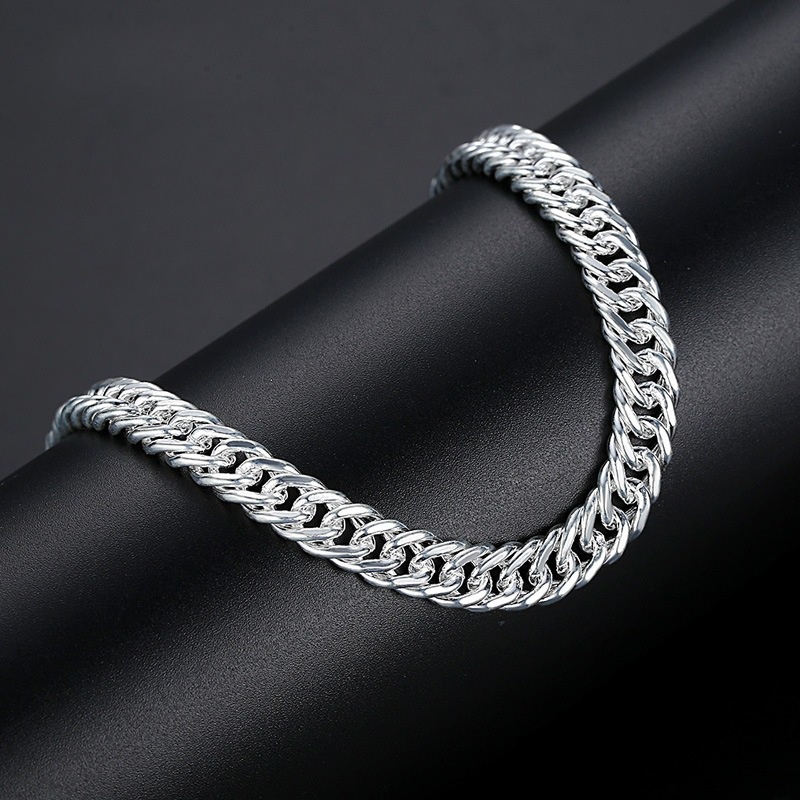 Gelang Rantai Bahan Stainless Steel 990 Silver Plated Untuk Pria Dan Wanita